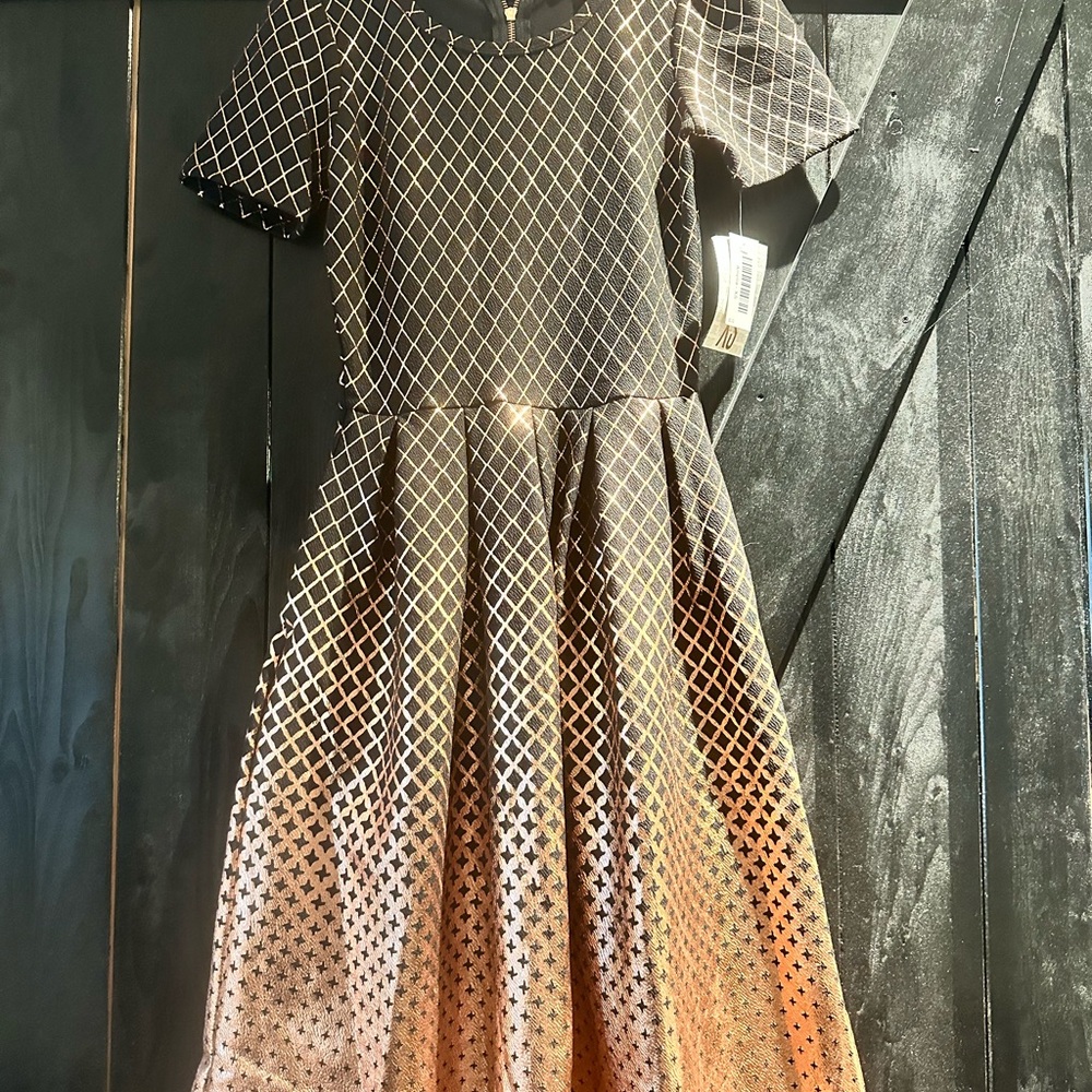 LuLaRoe Black and Copper Diamond Pattern Dress